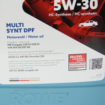 7 999 р. Масло моторное HIGHTEC MULTI SYNT DPF SPC3 5W30 синт.4л ROWE ROWE 20125-0040-99  с доставкой в г. Керчь. Увеличить фотографию 2