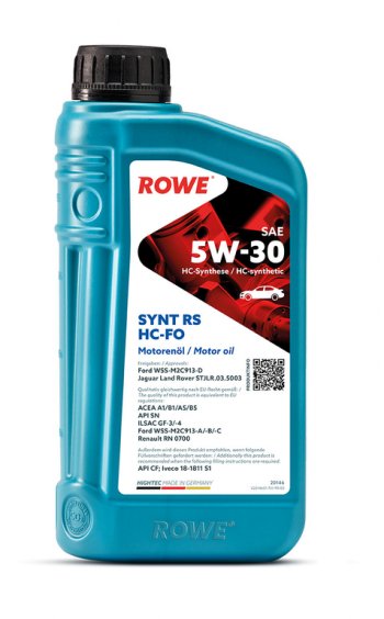 1 899 р. Масло моторное HIGHTEC SYNT RS A1B1A5B5SNCFGF-34 5W30 HC-FO синт.1л ROWE ROWE 20146-0010-99  с доставкой в г. Керчь. Увеличить фотографию 1