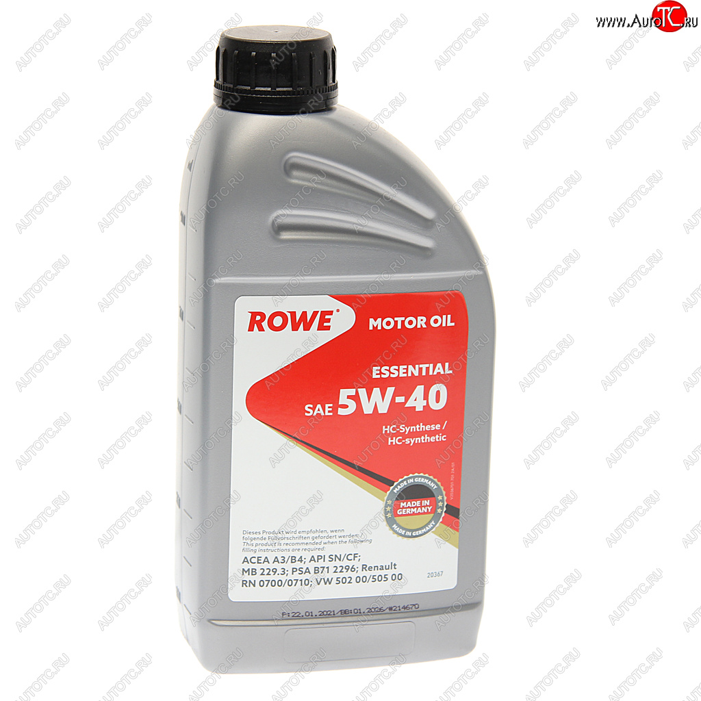 1 539 р. Масло моторное ESSENTIAL SNCFA3B4 5W40 синт.1л ROWE ROWE 20367-177-2a  с доставкой в г. Керчь
