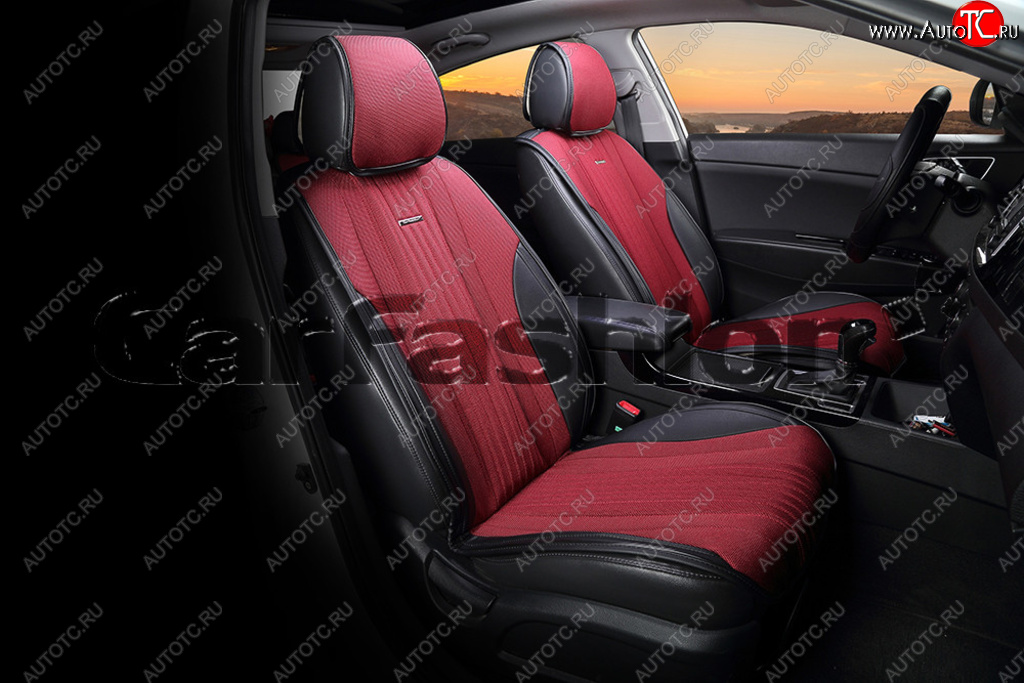2 899 р. Накидка на сиденье экокожа-твид черно-красная (4 предм.) (2шт.) Grand CARFASHION CARFASHION 21840  с доставкой в г. Керчь