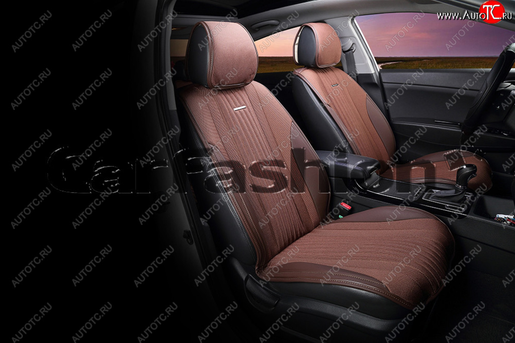 2 849 р. Накидка на сиденье экокожа-твид коричневая (4 предм.) (2шт.) Grand CARFASHION CARFASHION 21842  с доставкой в г. Керчь