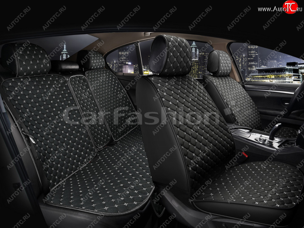 4 399 р. Накидка на сиденье лен черно-серые (5 предм.) (4шт.) Cube CARFASHION CARFASHION 22674  с доставкой в г. Керчь
