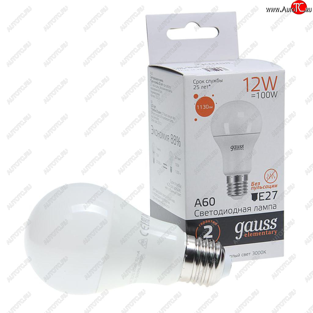 127 р. Лампа светодиодная E27 A60 12W(100W) 220V теплый GAUSS GAUSS 23212  с доставкой в г. Керчь