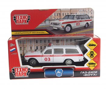 899 р. Модель автомобиля ГАЗ-2402 Волга металлическая ТЕХНОПАРК ТЕХНОПАРК 2402-12amb-wh  с доставкой в г. Керчь. Увеличить фотографию 1