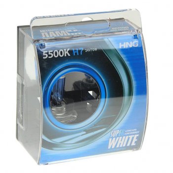 359 р. Лампа 24V H7 70W PX26d 5500К бокс (2шт.) Super White HNG HNG 24770sw2  с доставкой в г. Керчь. Увеличить фотографию 1