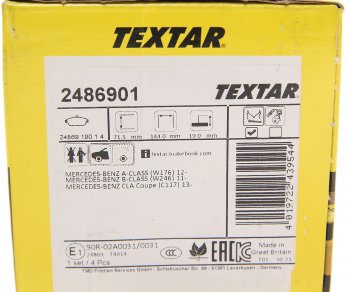 4 499 р. Колодки тормозные передние (4шт.) TEXTAR Mercedes-Benz A class W176 дорестайлинг, хэтчбэк 5 дв. (2012-2015)  с доставкой в г. Керчь. Увеличить фотографию 4
