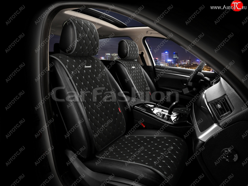 3 599 р. Накидка на сиденье велюр-экокожа черно-серые (4 предм.) (2шт.) Bullet Front CARFASHION CARFASHION 26182  с доставкой в г. Керчь