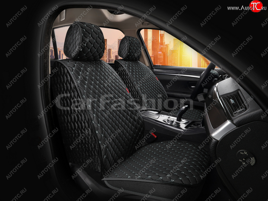 3 299 р. Накидка на сиденье велюр черно-серая (4 предм.) (2шт.) Sultan Front CARFASHION CARFASHION 26196  с доставкой в г. Керчь