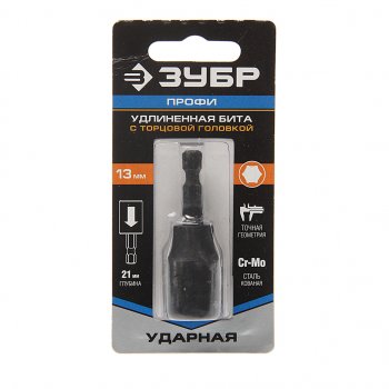 389 р. Бита-головка 14 HEX H13х21мм ударная удлиненная Профи ЗУБР ЗУБР 26377-13  с доставкой в г. Керчь. Увеличить фотографию 1