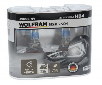 1 899 р. Лампа 12V HB4 80W P22d +150% бокс (2шт.) Extra Light WOLFRAM WOLFRAM 29006nv WOLFRAM 29006nv  с доставкой в г. Керчь. Увеличить фотографию 1
