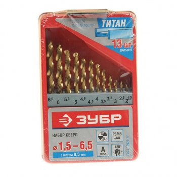 1 389 р. Набор сверл по металлу 1.5-6.5мм HSS (13шт.) ЗУБР ЗУБР 29615-н13  с доставкой в г. Керчь. Увеличить фотографию 1