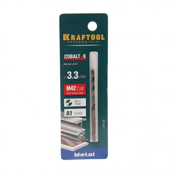 143 р. Сверло по металлу 3.3х65мм HSS Cobalt KRAFTOOL KRAFTOOL 29656-3.3  с доставкой в г. Керчь. Увеличить фотографию 1