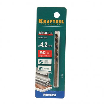 167 р. Сверло по металлу 4.2х75мм HSS Cobalt KRAFTOOL KRAFTOOL 29656-4.2  с доставкой в г. Керчь. Увеличить фотографию 1