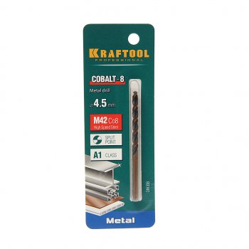 173 р. Сверло по металлу 4.5х80мм HSS Cobalt KRAFTOOL KRAFTOOL 29656-4.5  с доставкой в г. Керчь. Увеличить фотографию 1