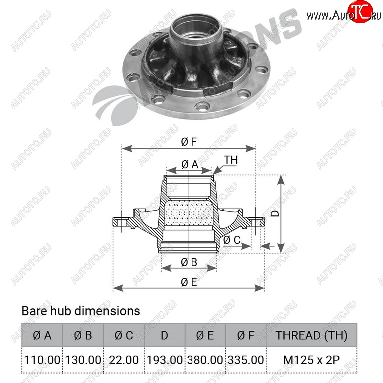 15 999 р. Ступица BPW колеса оси HS,HZ ECO 6-9т (под подшипники 32310,33116,d=281,h=194) MANSONS MANSONS 300.167  с доставкой в г. Керчь