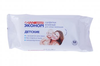 141 р. Салфетка влажная детская 18х15см в мягкой упаковке 64шт. ЭКОНОМ АВАНГАРД 30023  с доставкой в г. Керчь. Увеличить фотографию 1