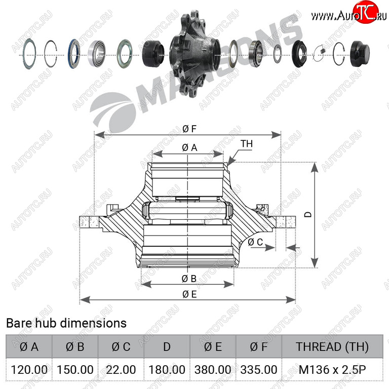 25 699 р. Ступица BPW (с подшипником) MANSONS MANSONS 300.368  с доставкой в г. Керчь