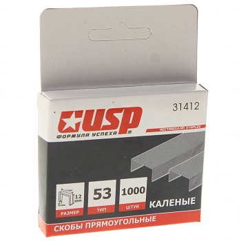 117 р. Скоба для степлера 12мм 1000шт. тип 53 каленая USP USP 31412  с доставкой в г. Керчь. Увеличить фотографию 1