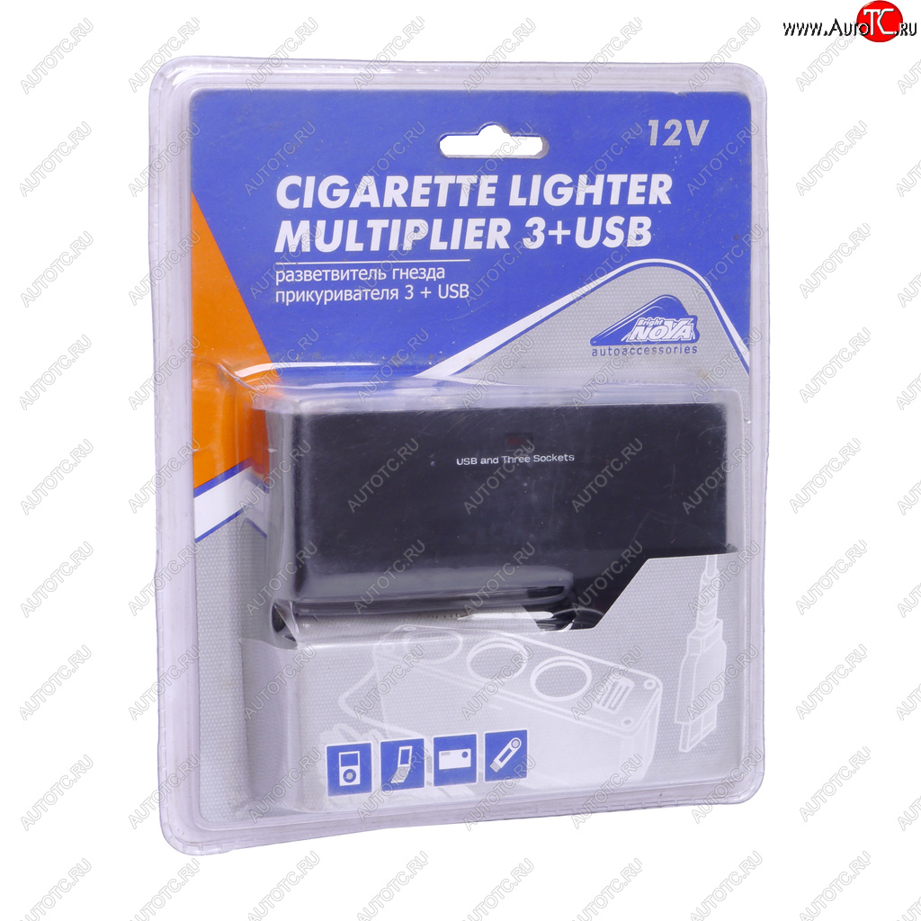 349 р. Разветвитель прикуривателя 3-х гнездовой 12V 1USB черный NOVA BRIGHT NOVA BRIGHT 31858  с доставкой в г. Керчь