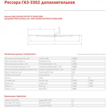 5 549 р. Рессора ГАЗ-2705,32213,3302 задняя (3 листа) дополнительная L=1500мм ЧМЗ ЧМЗ 3302-2913012-10  с доставкой в г. Керчь. Увеличить фотографию 3
