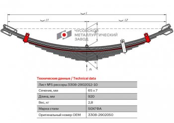 729 р. Лист рессоры ГАЗ-3308 передней №5 с хомутом L=920мм ЧМЗ ЧМЗ 3308-2902050  с доставкой в г. Керчь. Увеличить фотографию 1