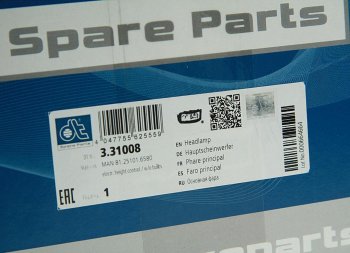 20 399 р. Фара MAN TGA,TGL,TGM,TGS,TGX,L2000,M2000 левая (2хН7, с корректором) DT DT 3.31008  с доставкой в г. Керчь. Увеличить фотографию 4