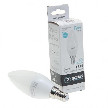 132 р. Лампа светодиодная E14 C37 8W(70W) 220V холодный GAUSS GAUSS 33128  с доставкой в г. Керчь. Увеличить фотографию 1