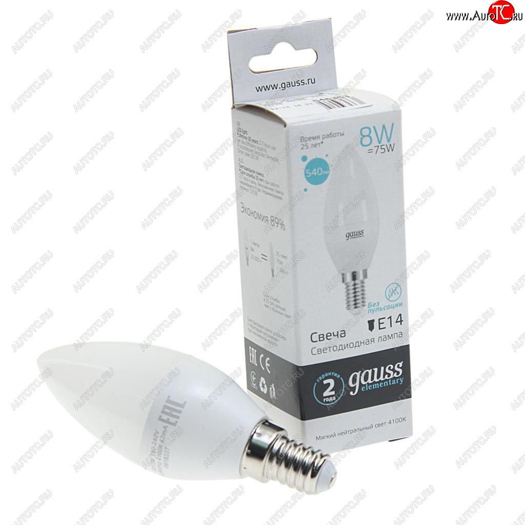 132 р. Лампа светодиодная E14 C37 8W(70W) 220V холодный GAUSS GAUSS 33128  с доставкой в г. Керчь