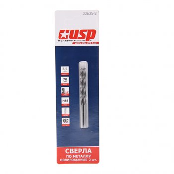 66 р. Сверло по металлу 3.5х70мм HSS (2шт.) USP USP 33635-2 USP 33635-2  с доставкой в г. Керчь. Увеличить фотографию 1