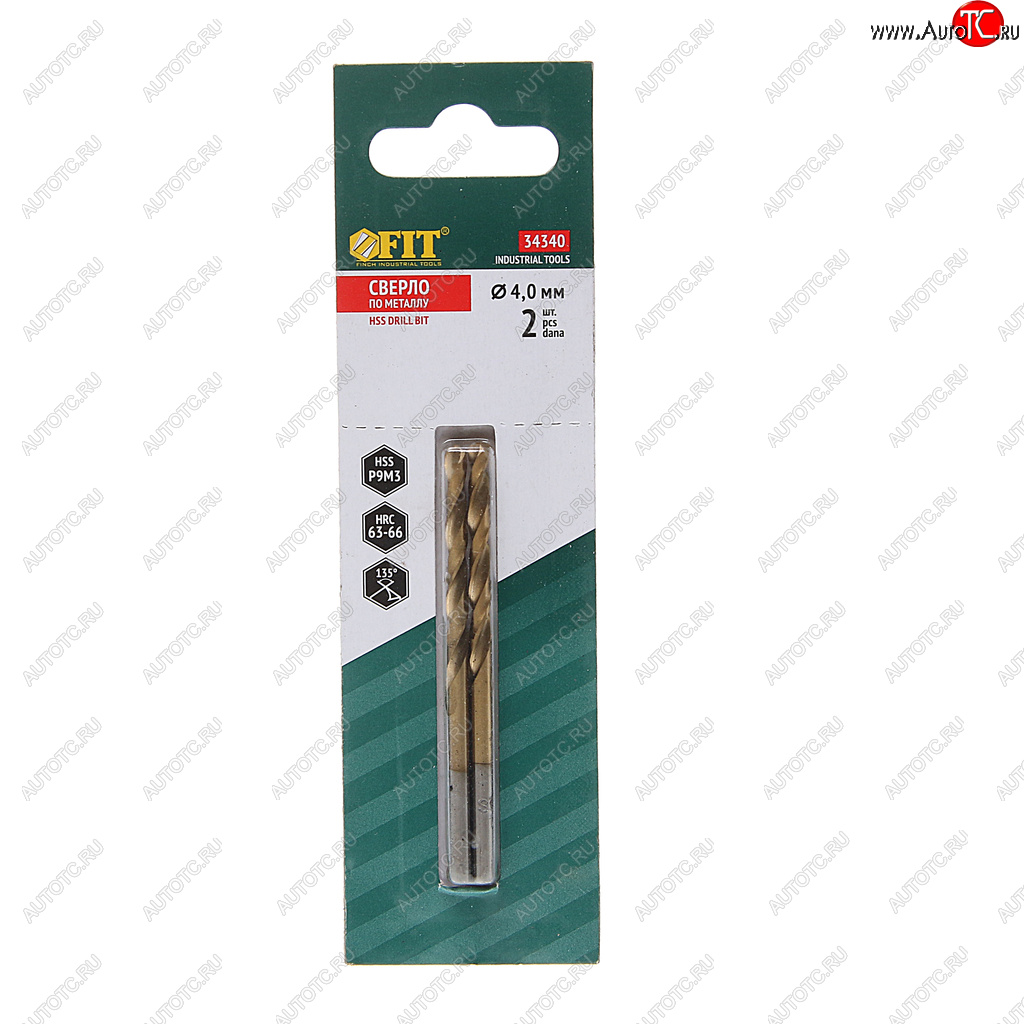 185 р. Сверло по металлу 4.0х75мм HSS (2шт.) Titanium FIT FIT 34340  с доставкой в г. Керчь