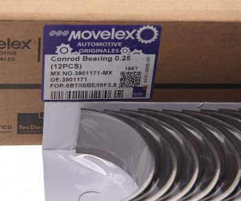 659 р. Вкладыши КАМАЗ дв.CUMMINS ISBe,ISDe шатунные верхние d=0.25 комплект 12шт. MOVELEX MOVELEX 3901171-mx  с доставкой в г. Керчь. Увеличить фотографию 2
