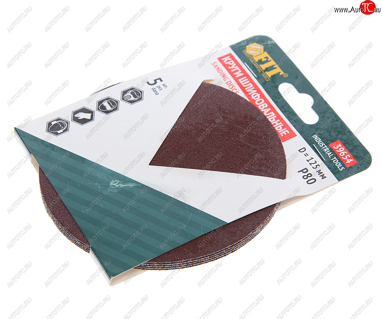 99 р. Бумага наждачная на липучке D125 Р80 5шт. FIT FIT 39654  с доставкой в г. Керчь