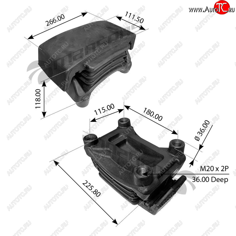 5 899 р. Подушка MAN TGA рессоры правая (263.9х147.2х124мм) MANSONS MANSONS 400.512 MANSONS 400.512  с доставкой в г. Керчь