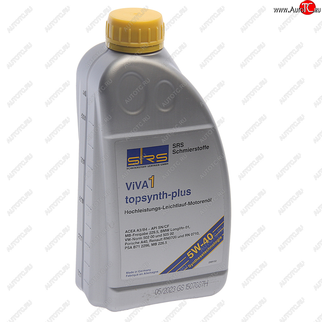 1 599 р. Масло моторное VIVA 1 TOPSYNTH Plus 5W40 синт.1л SRS SRS 4033885001738  с доставкой в г. Керчь