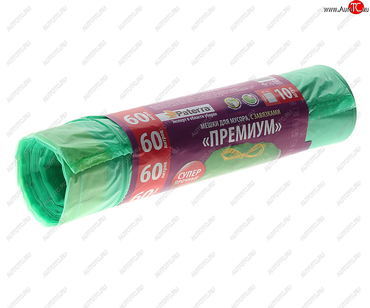 129 р. Мешок для мусора 60л 25мкм 10шт. с завязками PREMIUM PATERRA PATERRA 41040404012404013  с доставкой в г. Керчь