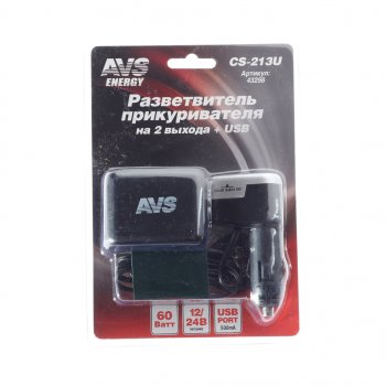 549 р. Разветвитель прикуривателя 2-х гнездовой 12-24V 1USB AVS AVS 43256  с доставкой в г. Керчь. Увеличить фотографию 1