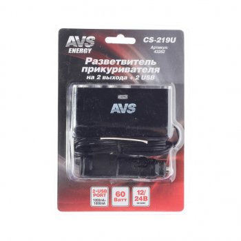 749 р. Разветвитель прикуривателя 2-х гнездовой 12-24V 2USB AVS AVS 43262  с доставкой в г. Керчь. Увеличить фотографию 1
