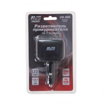 429 р. Разветвитель прикуривателя 2-х гнездовой 12-24V с подсветкой AVS AVS 43745  с доставкой в г. Керчь. Увеличить фотографию 1