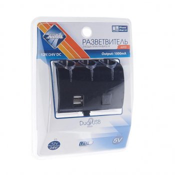 499 р. Разветвитель прикуривателя 3-х гнездовой 12-24V 2USB черный NOVA BRIGHT NOVA BRIGHT 46902  с доставкой в г. Керчь. Увеличить фотографию 1