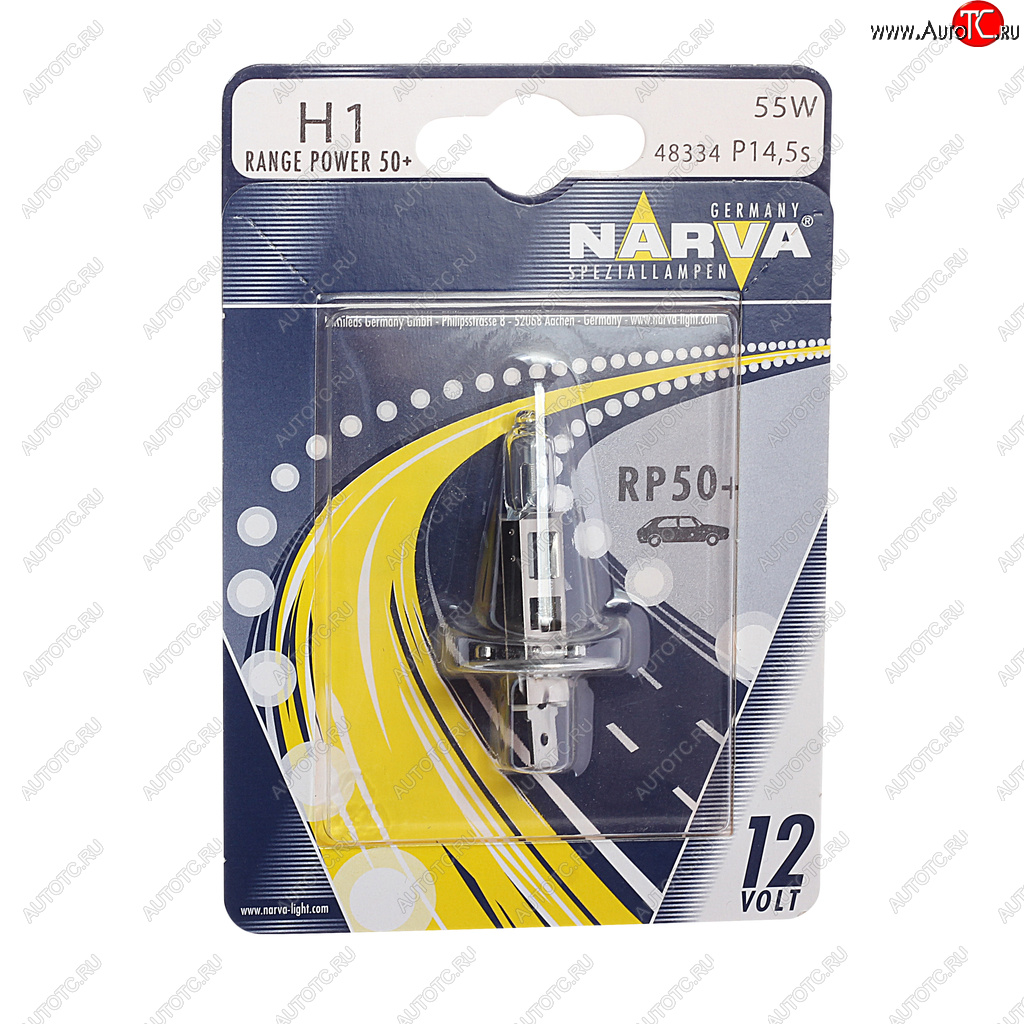 499 р. Лампа 12V H1 55W P14.5s +50% блистер (1шт.) Range Power 50+ NARVA NARVA 483344000  с доставкой в г. Керчь