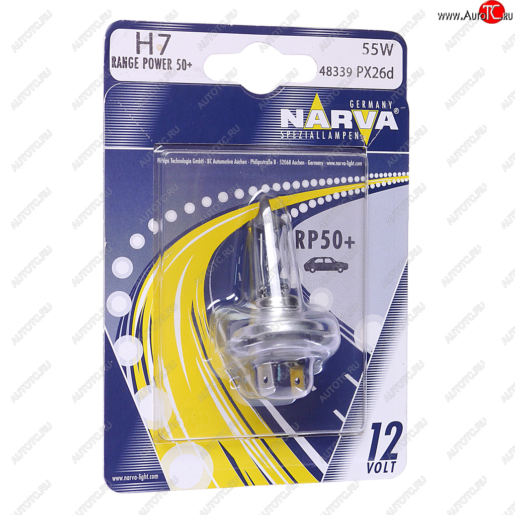 659 р. Лампа 12V H7 55W PX26d +50% блистер (1шт.) Range Power 50+ NARVA NARVA 483394000  с доставкой в г. Керчь
