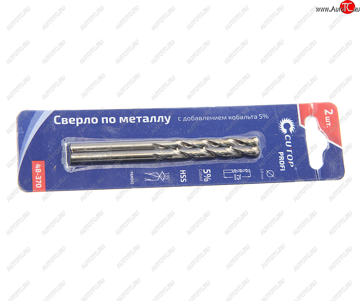 202 р. Сверло по металлу 3.8х75мм HSS Cobalt (2шт.) CUTOP CUTOP 48-370  с доставкой в г. Керчь