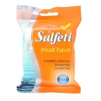56 р. Салфетка влажная универсальная очищающая SALFETI MUST HAVE (18х15см) в мяг.уп-ке (20шт.) АВАНГАРД АВАНГАРД 48613  с доставкой в г. Керчь. Увеличить фотографию 1