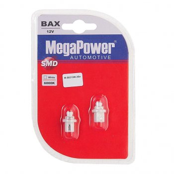 97 р. Лампа светодиодная 12V T5 W2x4.6d 6000K бесцокольная блистер (2шт.) MEGAPOWER MEGAPOWER-AUTOMOTIVE 50213w-2бл  с доставкой в г. Керчь. Увеличить фотографию 1