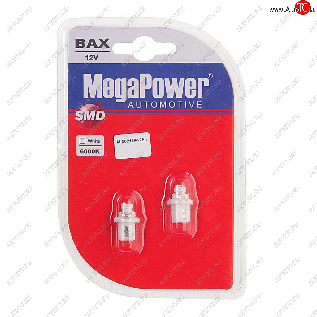 97 р. Лампа светодиодная 12V T5 W2x4.6d 6000K бесцокольная блистер (2шт.) MEGAPOWER MEGAPOWER-AUTOMOTIVE 50213w-2бл  с доставкой в г. Керчь