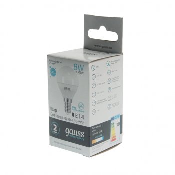 130 р. Лампа светодиодная E14 G45 8W (75W) 220V холодный GAUSS GAUSS 53128  с доставкой в г. Керчь. Увеличить фотографию 2