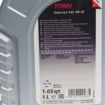 1 599 р. Масло моторное TITAN Supersyn 5W30 синт.1л FUCHS FUCHS 600930660  с доставкой в г. Керчь. Увеличить фотографию 2