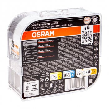 2 449 р. Лампа 12V H3 55W PK22s +150% 3400K бокс (2шт.) Night Breaker Laser OSRAM OSRAM 64151nl2(euro)  с доставкой в г. Керчь. Увеличить фотографию 2
