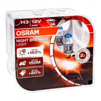 2 449 р. Лампа 12V H3 55W PK22s +150% 3400K бокс (2шт.) Night Breaker Laser OSRAM OSRAM 64151nl2(euro)  с доставкой в г. Керчь. Увеличить фотографию 1