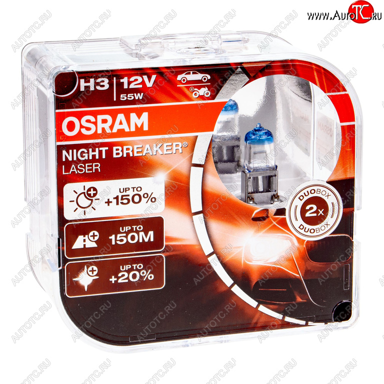 2 449 р. Лампа 12V H3 55W PK22s +150% 3400K бокс (2шт.) Night Breaker Laser OSRAM OSRAM 64151nl2(euro)  с доставкой в г. Керчь